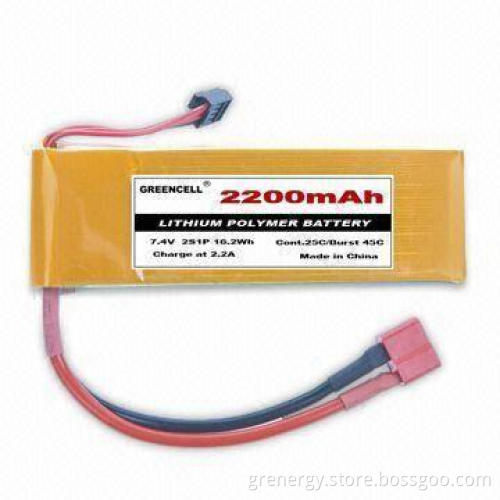 Lithium Polymer Battery with 45C Burst Discharge Current, 7.4V Voltage, 2,200mAh Capacity